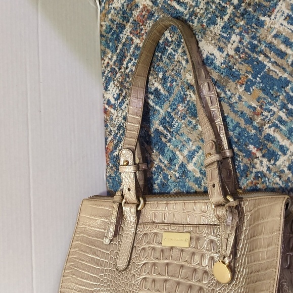 Brahmin Pyrite Silver Champagne Gold Croc Embossed Genuine Leather Shoulder Bag - Picture 9 of 14